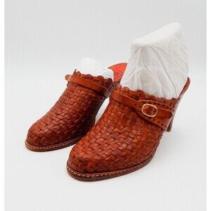 Hippopotamus Women Brown Woven Leather Mules Clogs Made in Brazil Size 7-1/2